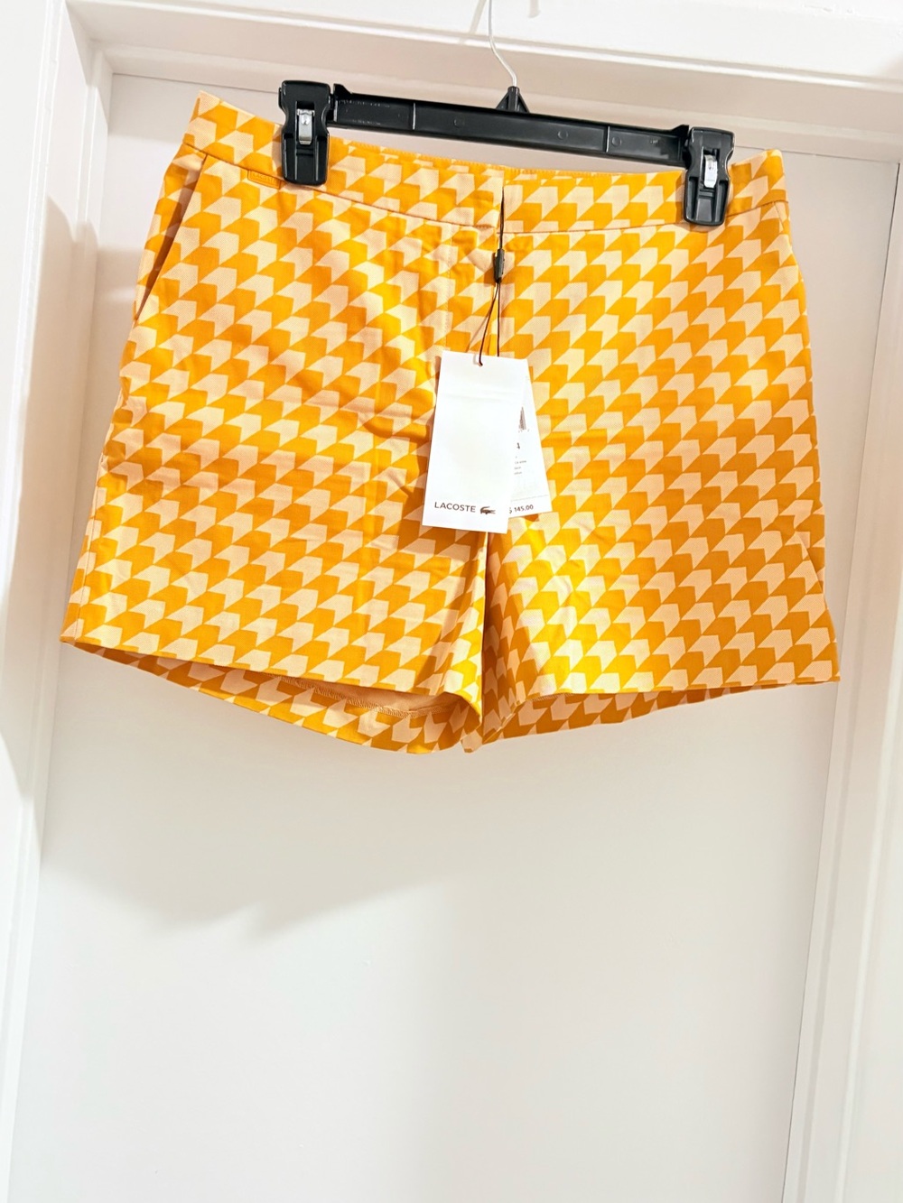 Lacoste Yellow White Houndstooth Stretch Bermuda Shorts